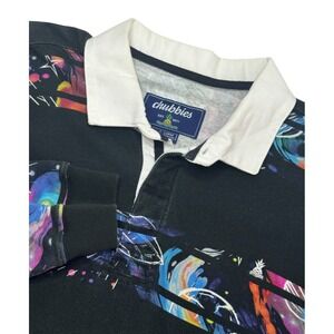 Chubbies Mens‎ Lg Shirt Multicolor Polo Long Sleeve Space Theme Novelty 90s Y2K